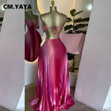 CM.YAYA 2025 Elegant Sleeveless Sweet Strapless Gradient Floor-Length Long Women Dress Beach Party Evening Sexy Pleated Dresses