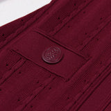 Three Colors High-quality New Elastic Knitted Fabric Hollowed Out Single Breasted Round Neck Long Sleeved Slim Fit Women Dress