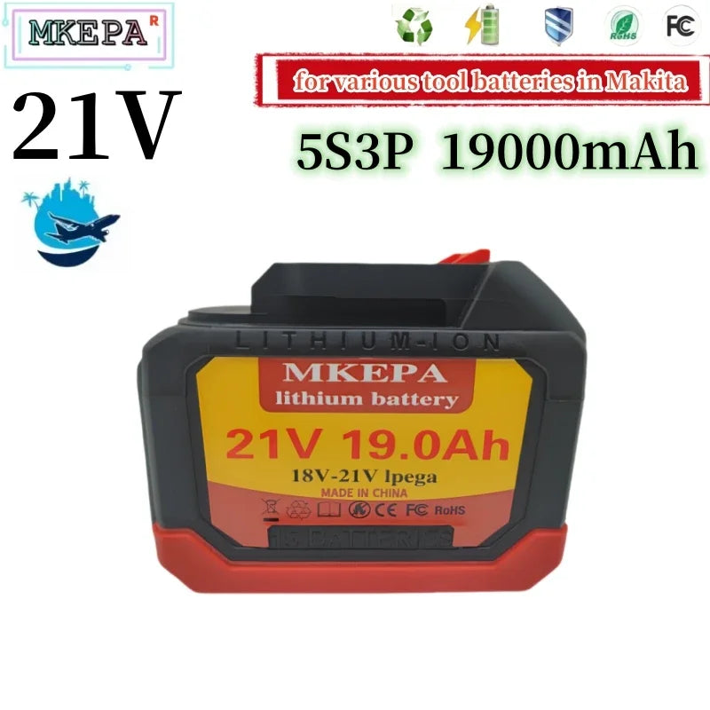 21V 19.0Ah 5S3P New Enhanced Large Capacity Electric Tool Battery Replacement, Suitable for Makita Electric Screwdriver Drill
