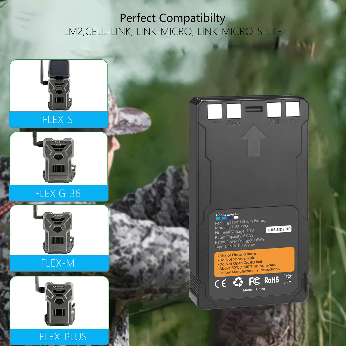 8.0Ah LIT-22, LIT-22 Pro Battery With USB-C Fast Charging for SPYPOINT Flex-M, Flex G-36, Flex-Plus, Flex-S