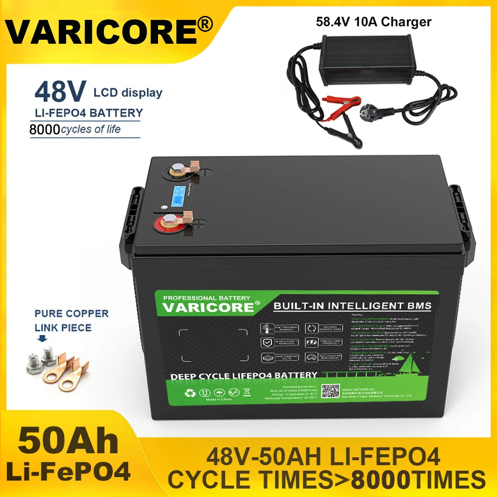 VariCore 48V/58.4V 50Ah LiFePO4 Battery 16 Strings Lithium Iron Phosphate High Power Alternator Solar Energy Golf Cart Yacht