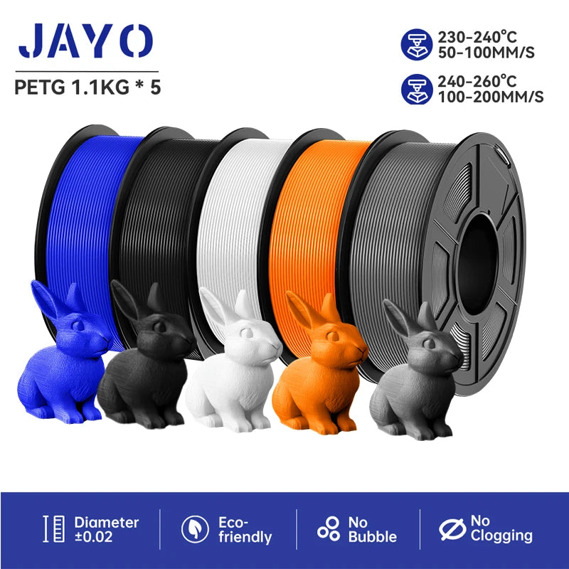 JAYO 3D Printer Filament  PETG PLA HSMPETG PLA PLUS 1.75mm 5Rolls 3D Printing Materials for 100% No Bubble &FDM 3D Pen DIY Gift