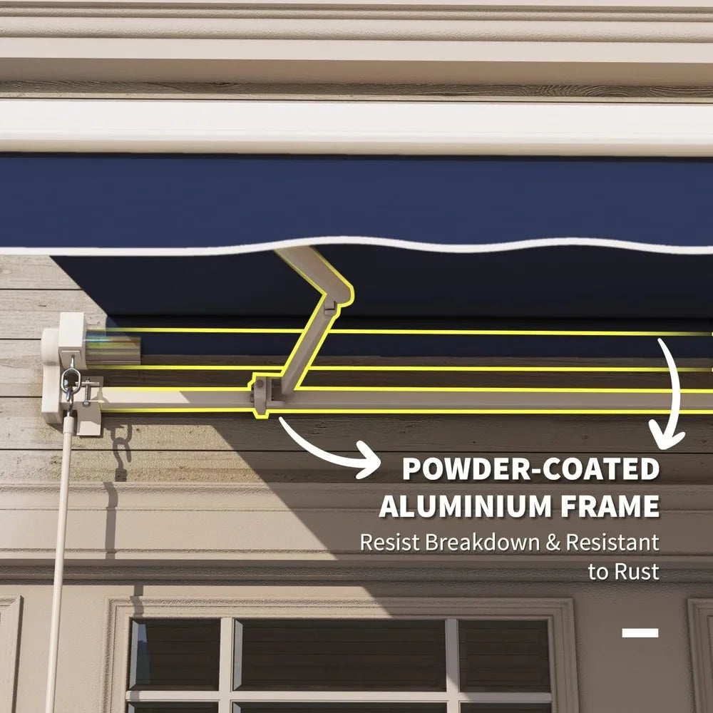 10' X 8' Retractable Awning, Patio Awnings, Sunshade Shelter W/Manual Crank Handle, Customized
