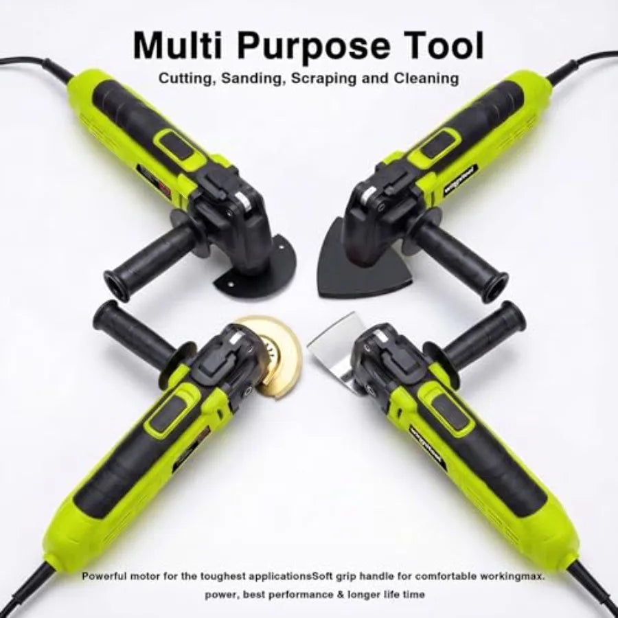 Electric Oscillating Tool for DIY and professional use green ABS plastic body 2.5-Amp motor 3.2 oscillation angle 7 variable sp