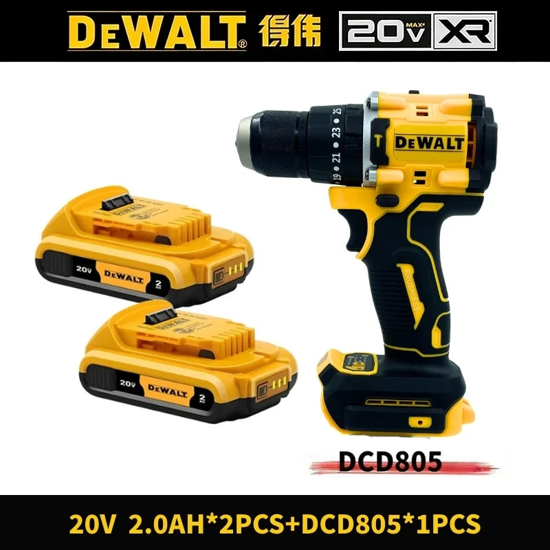 DEWALT DCD805 20V Power Tools, Brushless Impact Drill Cordless Electric Screwdriver, Optional 2Ah 6Ah Lithium Battery Tool Set