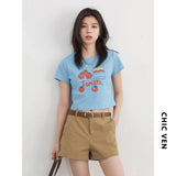 CHIC VEN Fashion Women T-Shirts Cool Sunscreen Printed Short Sleeve Tees Antibacterial Quick Drying Top for Girl Summer 2025