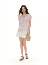 DUSHU 2026 New Arrival Summer Women's Pastel Ruffle Chiffon Blouse, Short Sleeve Flowy Feminine Top for Soft Romantic Style