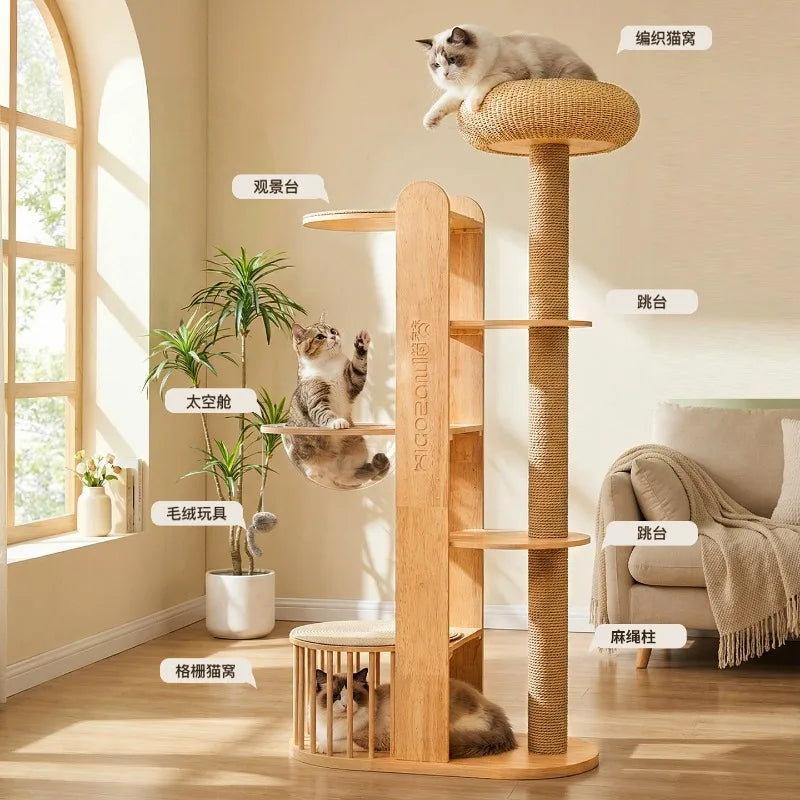 Nordic High-End Cat Tree with Capsule Space Saving Large Cat Scratcher Solid Wood Furniture & Scratchers casitas para gatos FYCT