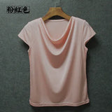 Women's 50% Silk 50% Viscose Knit Drape Neck T-Shirts top 8 colors M-2XL SJ305