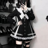Japanese Gothic Y2k Lolita Style Bow Dress Shorts Set Women Elegant Lace Long Sleeve Button Shirt Party Dresses Slim Mini Dress