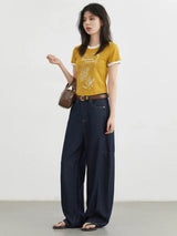 CHIC VEN Women's Jeans Loose Casual New High Waist Split Female Wide Leg Denim Pants Spring Autumn 2025