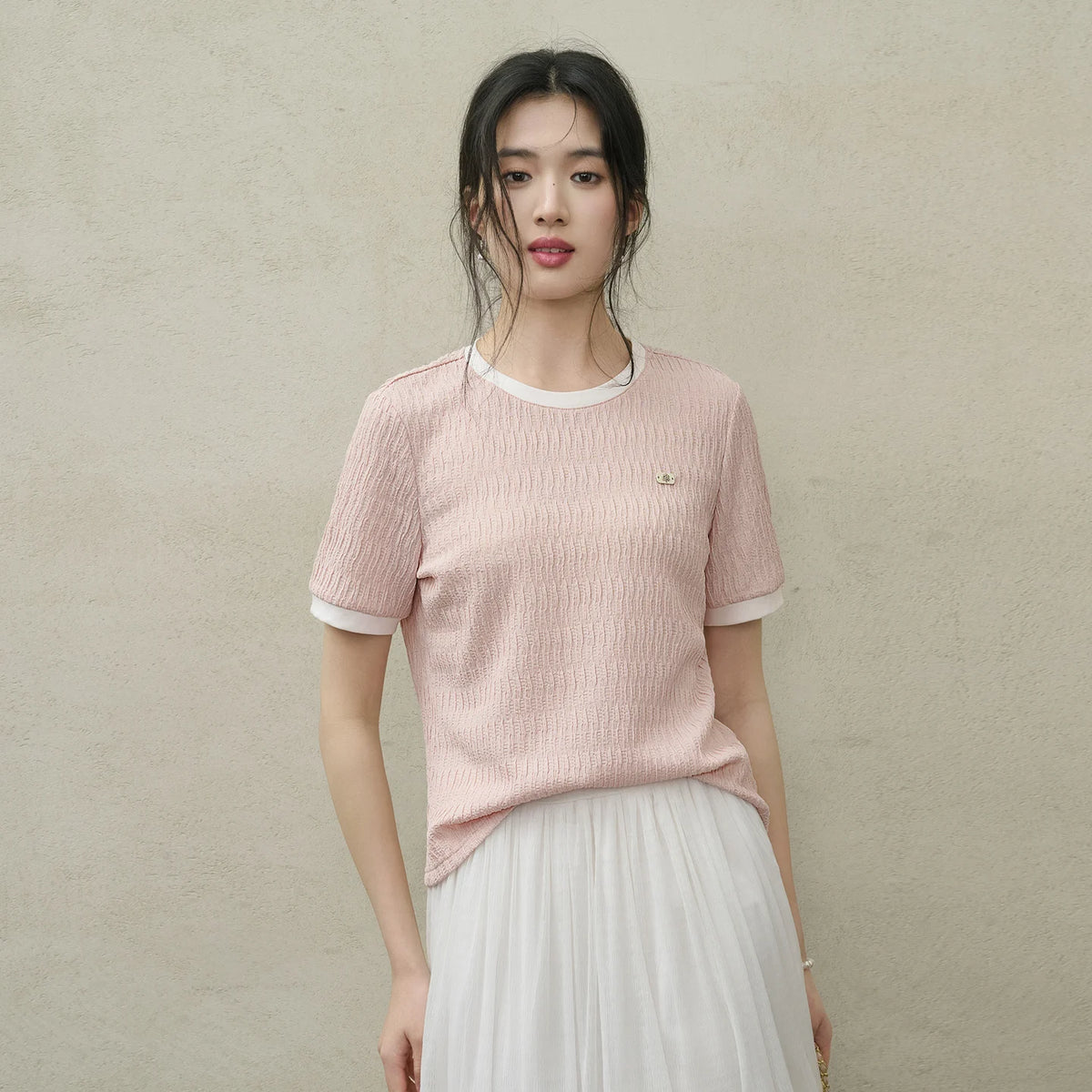 SENTUBILA Women's Short Sleeve Tee 2026 New Collection Pleated Casual Style Tops Summer Knitwear T-shirt Woman Clothes Q52TN1656