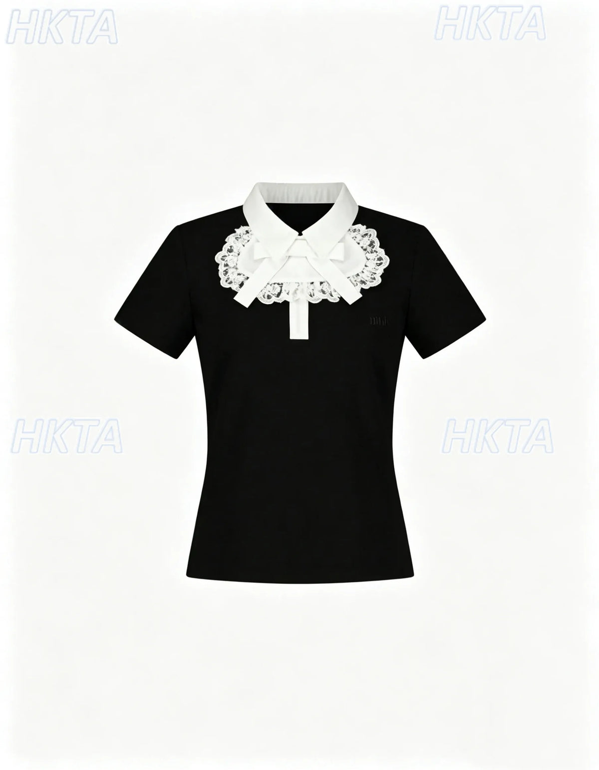 Japanese Style Lapel Lace Bows Short-sleeved T-shirt Elegant and Exquisite Slimming Look Black T Shirt for Women Summer Tshirt