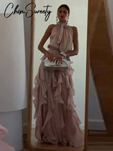 Sexy Cascading Ruffle Pleated Women Long Dress Fashion Lace Up Sleeveless Empire Female Dresses 2026 Spring Summer Lady Robe New