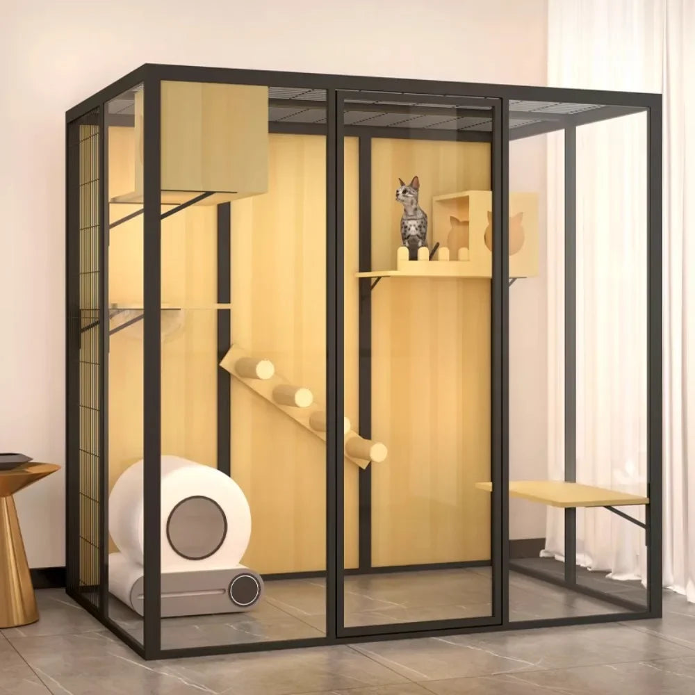 #Panoramic  Villa  House Household  Cage Solid Wood  Villa Large Indoor  Cabinet Luxury Glass Cat Room