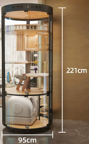 Drop-shipping Luxurious Cat Villa With Large Free Space Round Toilet Integrated Cabinet Living Room Cat House