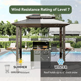 Gazebo 8 x 5FT, Aluminum BBQ Gazebo with Double Polycarbonate Top, Grill Canopy Hardtop with Shelves, Garden