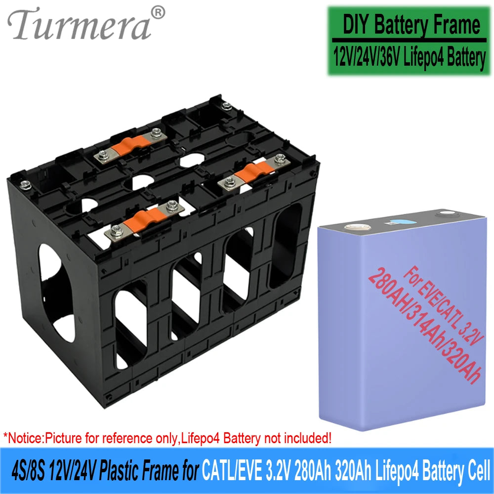 Turmera 12V 24V Battery Frame Flame-Retardant ABS PC Plastic Holder with Latches for CATL EVE 280Ah 320Ah 105Ah Lifepo4 Cell Use