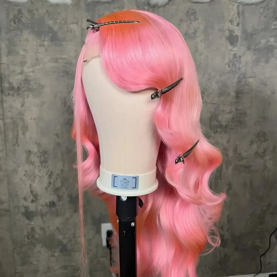30 Inch Body Wave Pink 13x6 Hd Lace Frontal Human Hair Wig Light Pink