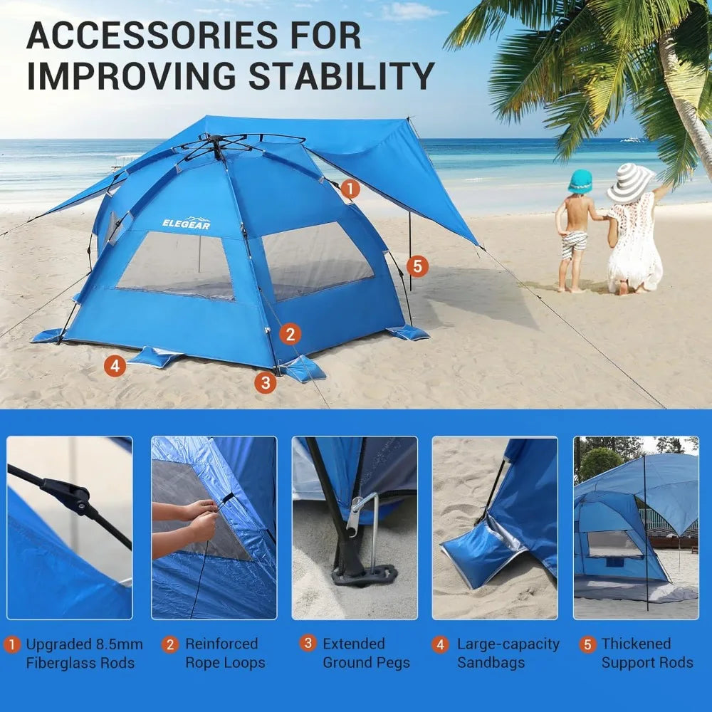 4-6 Person Pop Up Beach Tent with 360° Removable Canopy, UPF 50+ Sun Shelter, Automatic Setup, Portable Cabana for Outdoor