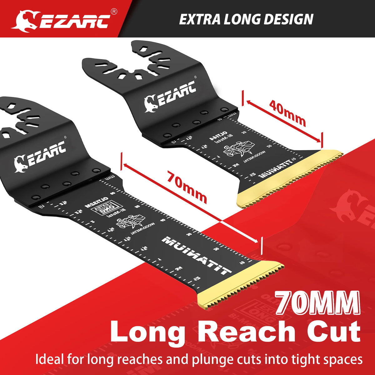 EZARC 12PCS Tanium Oscillating Saw Blades Set, Standard Length & Extra-Long Multitool Blades for Metal, Wood Nails, Plastic