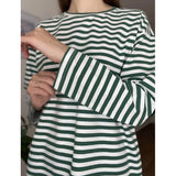 Hirsionsan Long Sleeve Striped T Shirt Women 2025 Spring autumn Oversized 100% Cotton Tshirts Female Casual Chic Tees Girls Tops