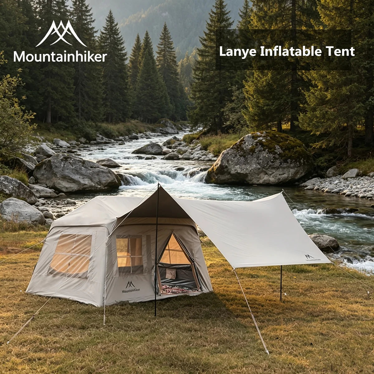 Mountainhiker 2-5 Person Inflatable Camping Tent Quick Open Waterproof Beach Tent Family Picnic Sunhade Anti-UV Outdoor Awning