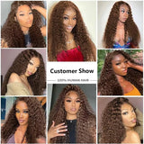 36 Inch Chocolate Brown Deep Wave Lace Front Human Hair Wig 13x4 Hd Lace Frontal Wig For Women 13x6 Water Curly Wigs 250 Density