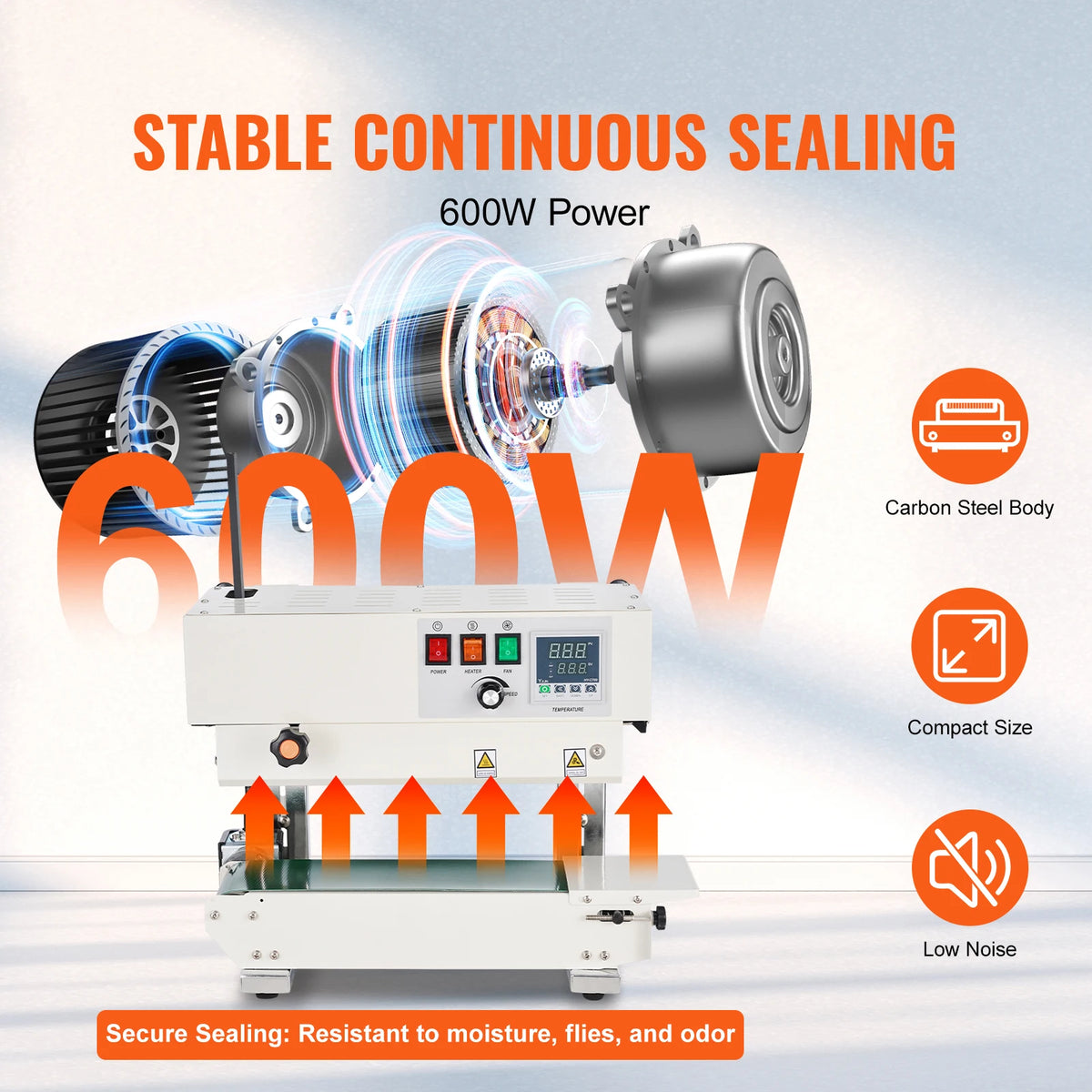 SucceBuy Vertical Band Sealer 6-12 mm Seal Width Continuous Bag Band Sealing Machine for 0.02-0.8 mm Plastic Bags Films Packing