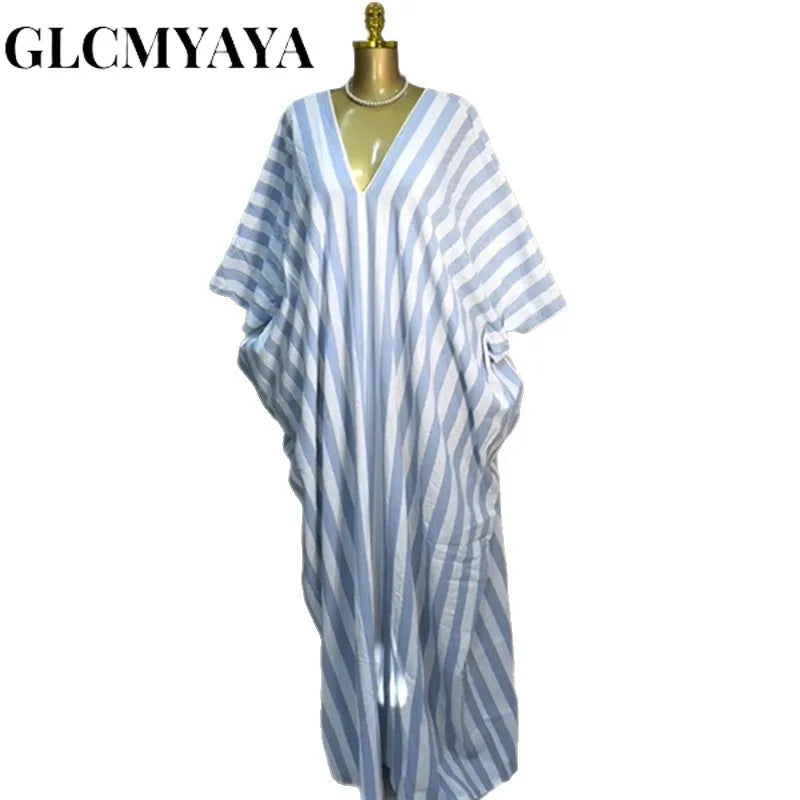 GLCMYAYA 2026 Fall Holiday Half Batwing Sleeve Striped Print Loose Long Dress Street Women Party Vestidos Maxi Dresses Vestidos