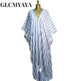 GLCMYAYA 2026 Fall Holiday Half Batwing Sleeve Striped Print Loose Long Dress Street Women Party Vestidos Maxi Dresses Vestidos
