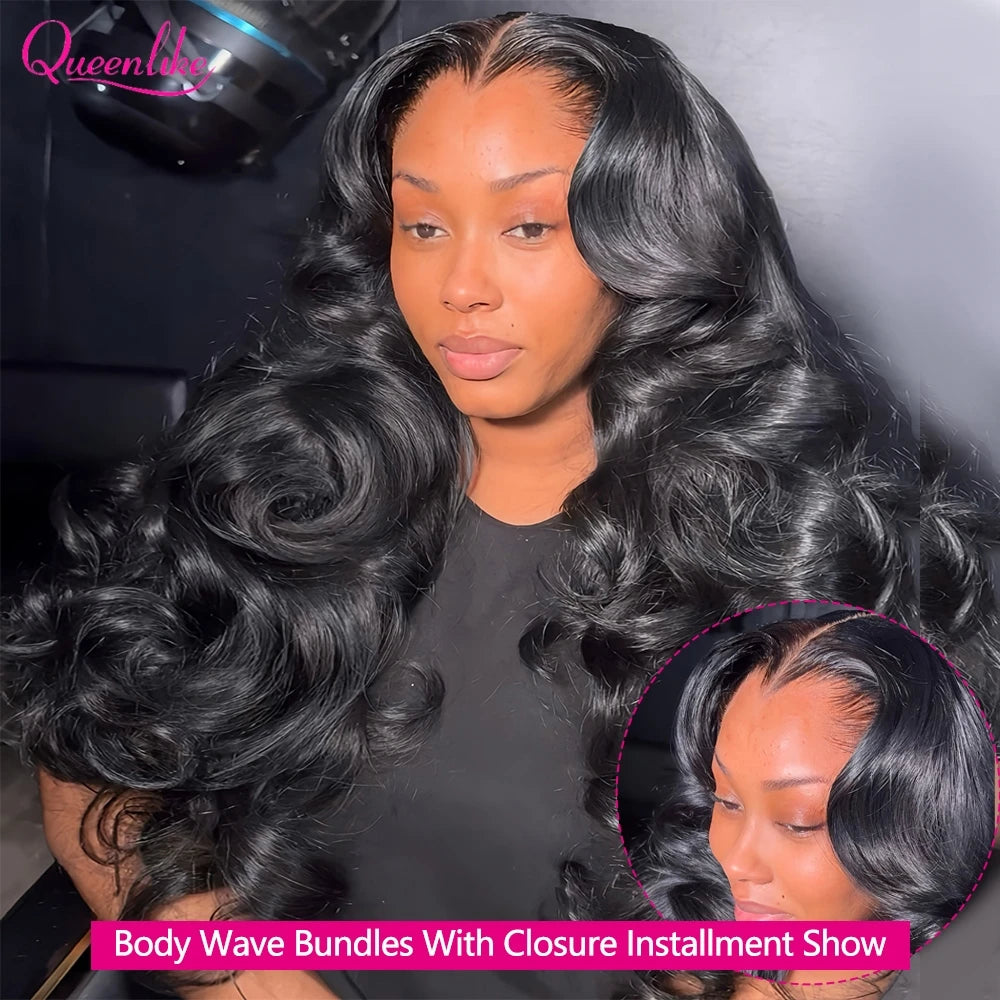 Queenlike 24 24 24 Inch Body Wave Bundles Human Hair Bundles And 4x4/5x5 Lace Closure 12A Brazilian Bundles 100% Human Hair