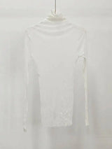 DEAT Causal Mulberry Silk Gauze Perspective Turtleneck Solid Color Long Sleeve Slim Pullover Women's Top 2026 Autumn New 15DZ362