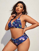 2026 Butterfly Print Plus Size Tankini Set Women Large Mesh Shorts SwimWear Ladies Beach Curvy Halter Backless 3 Piece Swimsuit