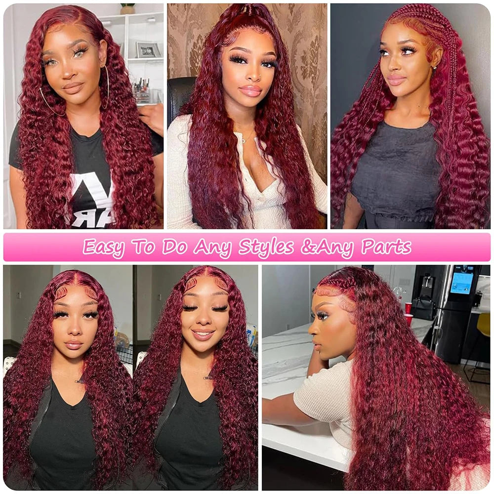 99J Burgundy Lace Front Wigs Human Hair 13x6 Deep Wave HD Lace Frontal