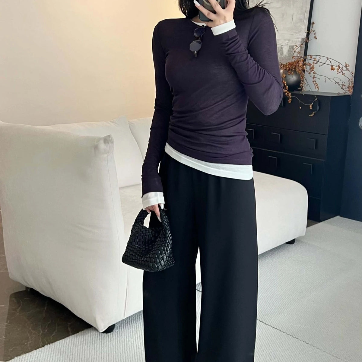 Spring Basic Wool Blending Base Layer Tops Women T Shirt