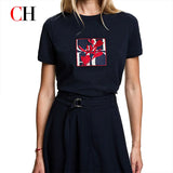 CH Women's Short-Sleeved T-Shirt, with a Round Neckline and Featuring a Red Floral embroidery Design, a Casual Everyday Top