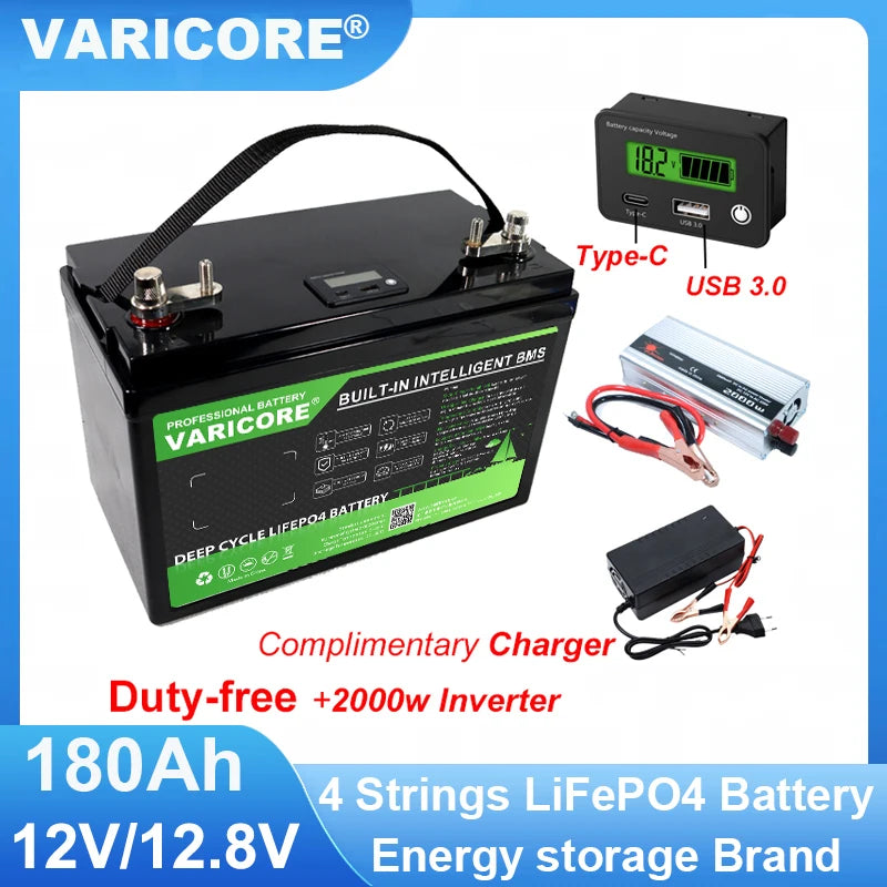 VariCore 12V/24V/36V/48V 360Ah 340Ah 180Ah 100Ah 120Ah LiFePO4 Battery for 4s 8s 10s 16s Solar Touring Car Golf Cart Duty-free