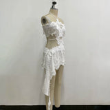 Women Openwork Short Lace Stylish Ruffled mini Dress Halter Neck See-Through Floral Lace Suitable Vacation Nightclub Wear