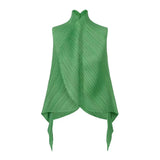 Miyake Pleated High-neck Sleeveless Women Leaf Fold Top