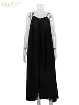 Clacive Summer Loose Black Women'S Dress 2023 Fashion Strap Sleeveless Ankle-Length Dresses Elegant Backless Female Sundress