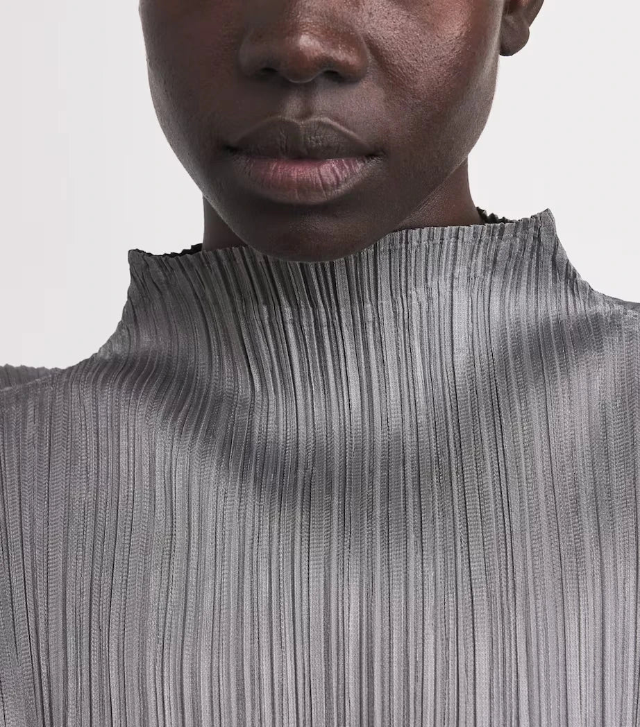 Miyake Pleated Skyline High-neck Long Dolman Sleeves Top