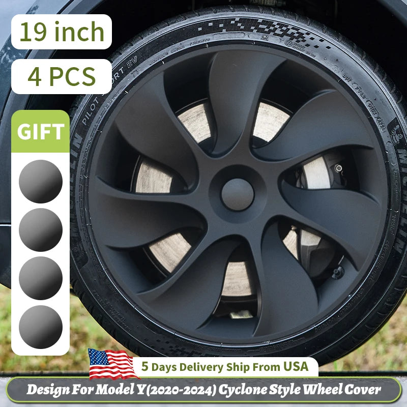 4PCS Wheel Cover For Tesla Model Y 2020-2024 19 Inch Right＆Left Hubcaps Cyclone Style Wheel Cover Replacement Accessories