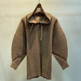 Miyake Casual Stand-up Collar Pullover Sweater Autumn and Winter New Solid Color Loose Pleated Long-sleeved Jacket Women