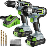 20V Cordless Drill & Impact Driver Combo Kit with 2 Batteries, Fast Charger, Bits