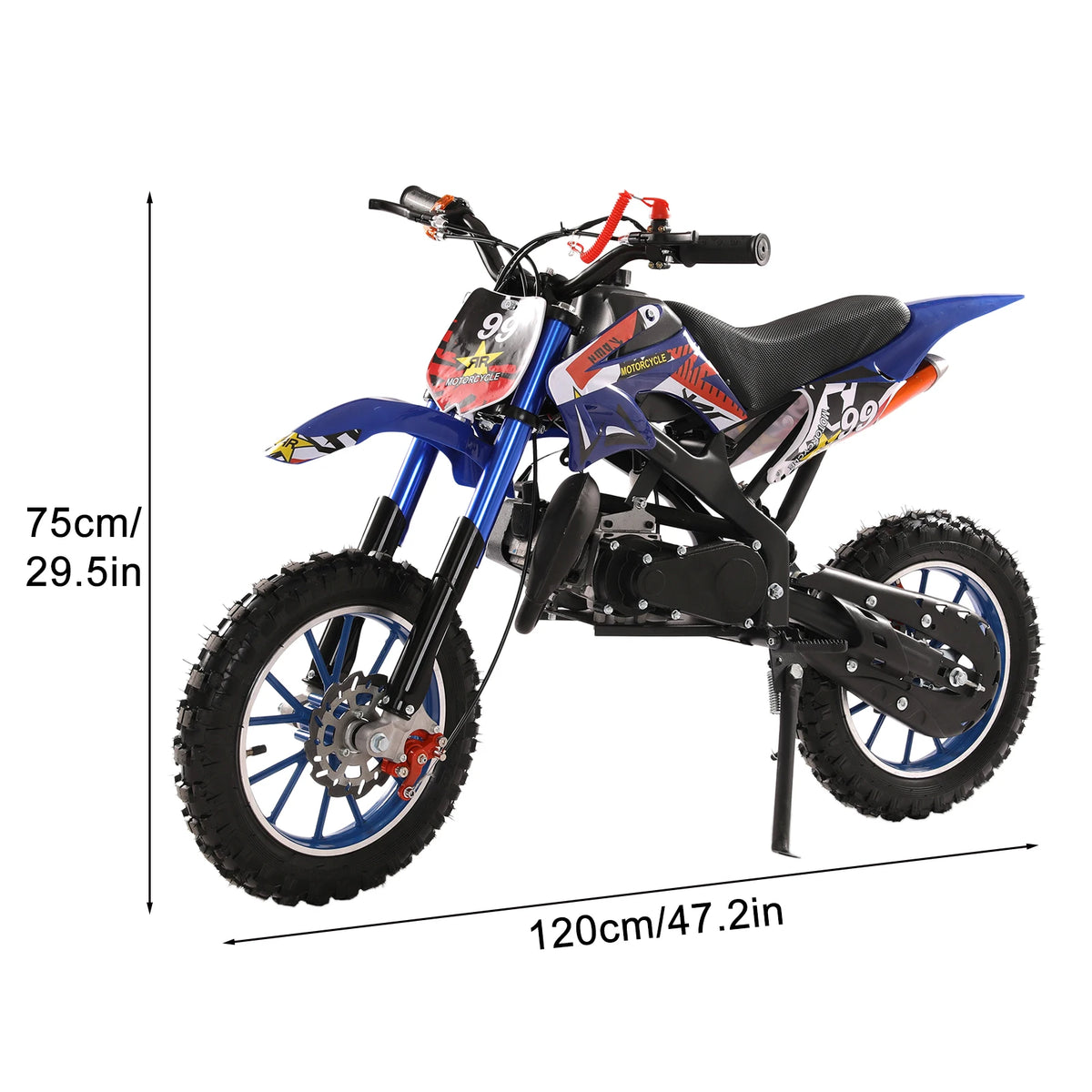 49cc 2-Stroke Dirt Bike, Gas Power Motocross, Off Road Mini Motorcycle with Front Rear Disc Brakes, Max Speed 40KM/H (Blue)