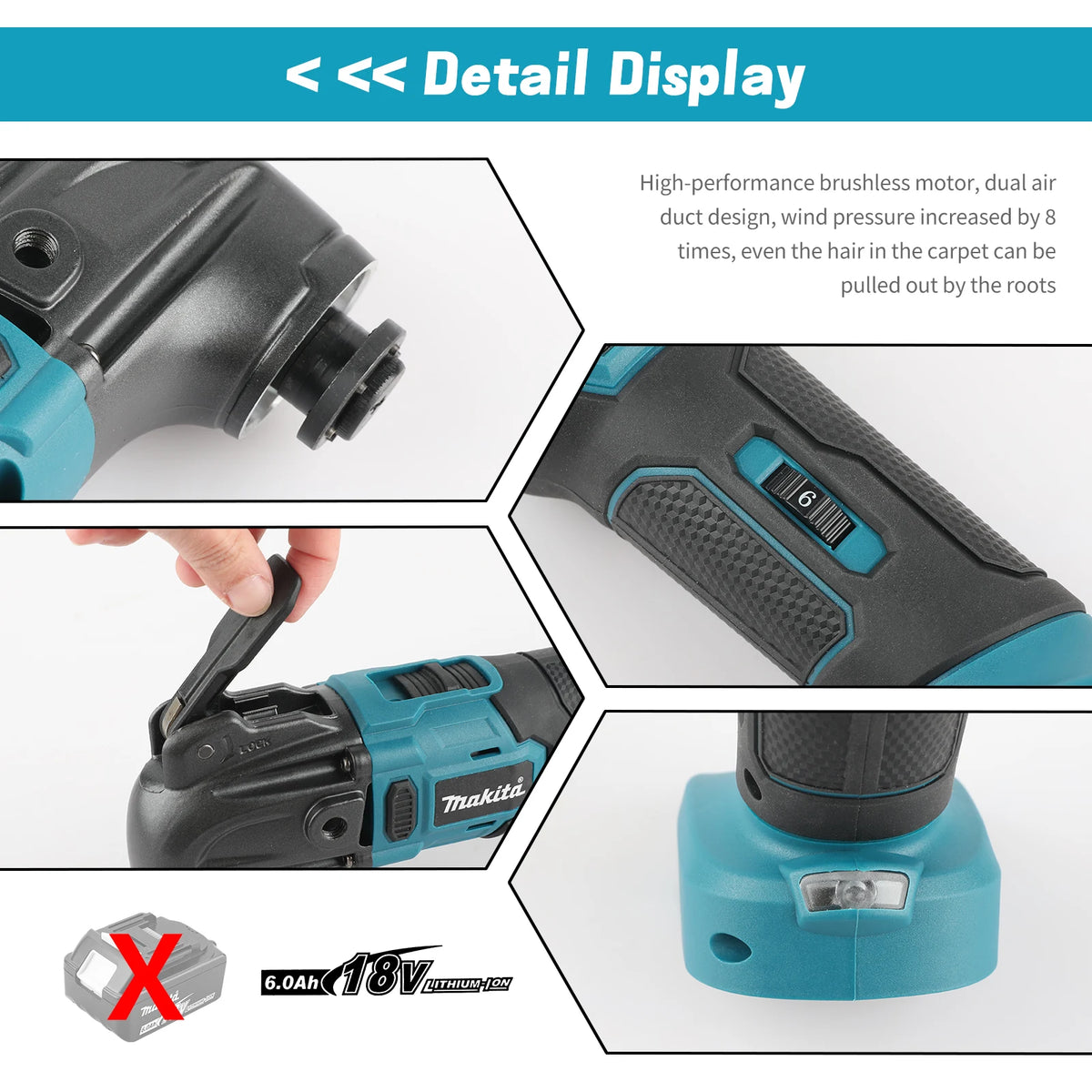 Makita 18V Cordless Oscillating Tool Brushless 6-Speed Quick Release Renovator for Home DIY Cutting Shoveling Work