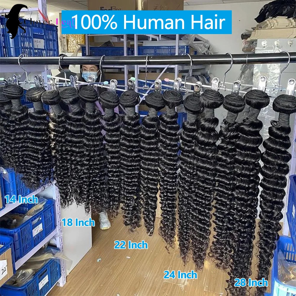 12A Deep Wave Bundles Human Hair Brazilian Remy 30 32 Inch Raw Curly