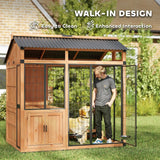 PawHut 7' x 5' Extra Large Outdoor Dog Kennel, Walk-in Wood Dog House with External Storage Cabinet, Platform, Stairs, Pet Shelt