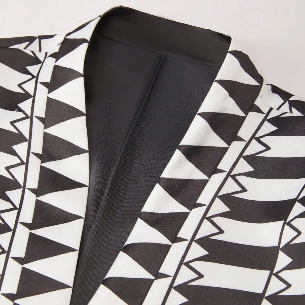 Men Black White Geometric Print Blazer Shawl Lapel Slim Fit Jacket Formal Wedding Groom Tuxedo For Party Prom